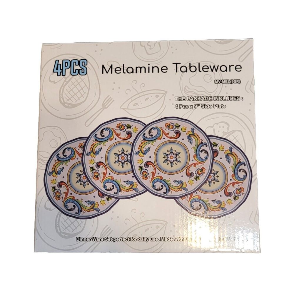 NIB Sebest Global Sources Melamine Tableware 4pc 9in Side Plates Hand Pa…